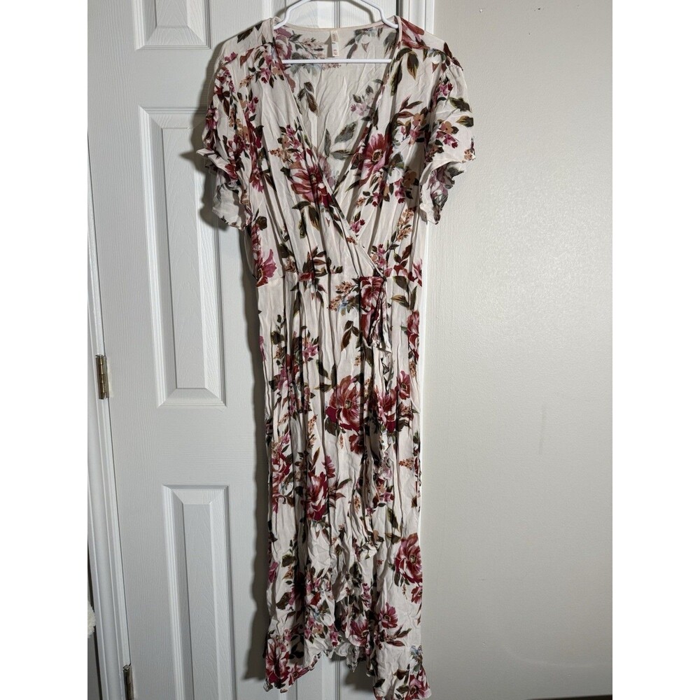 Xhilaration XXL Ivory Floral Maxi Dress Boho Cottagecore Short Sleeve - Picture 9 of 12